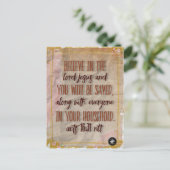 ポストカード - 聖書の詩句 使徒の働き 16:31 NLT (スタンド正面)