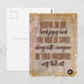 ポストカード - 聖書の詩句 使徒の働き 16:31 NLT (正面/裏面)