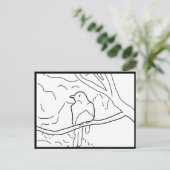ポストカード - 色付けする枝上の小鳥 (スタンド正面)