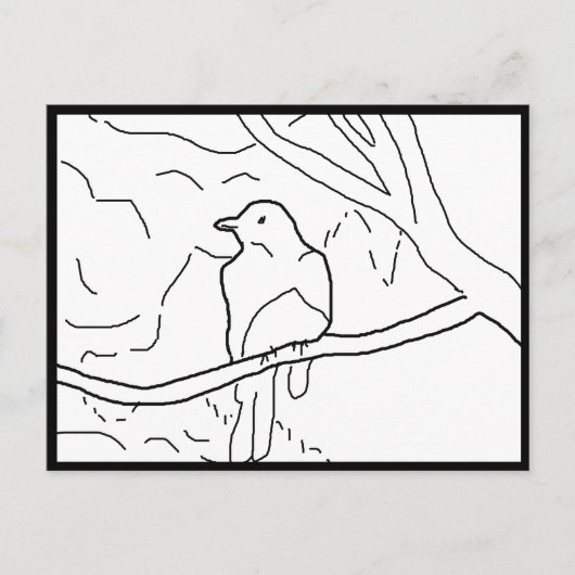 ポストカード - 色付けする枝上の小鳥 (正面)