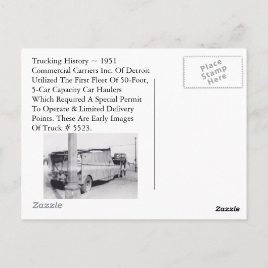 ポストカードOTRカーハウラー1951初期5車容量 ポストカード (裏面)
