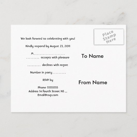 ポストカードRSVP招待状赤金ゴールド宝石 インビテーションポストカード (裏面)