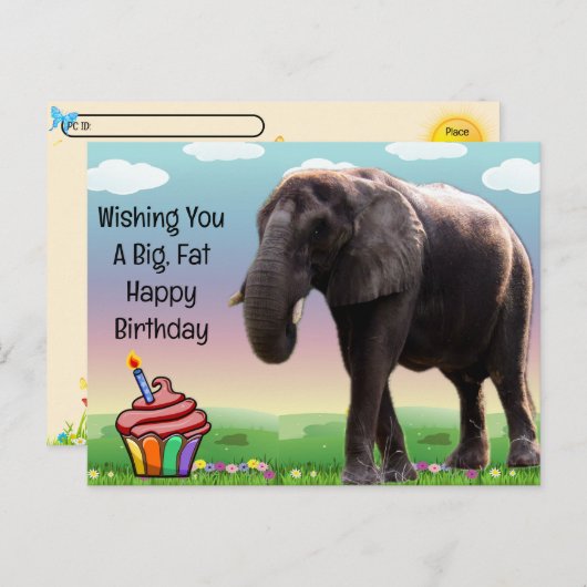 ポストクロッシングおもしろい象誕生日葉書 ポストカード (正面/裏面)