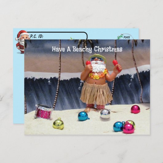 ポストクロッシング – サンタクロースビーチパーティークリスマス ポストカード (正面/裏面)
