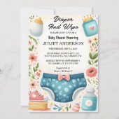 ポストパパピンクブルーおむつを取得し、ベビーシャワーを拭く 招待状 (正面)
