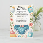 ポストパパピンクブルーおむつを取得し、ベビーシャワーを拭く 招待状 (スタンド正面)