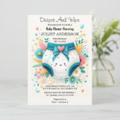 ポストパパピンクブルーおむつ及び拭きベビーシャワー用 招待状 (スタンド正面)