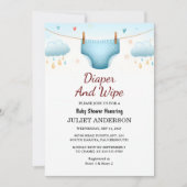 ポストパパピンクブルーおむつ及び拭きベビーシャワー 招待状 (正面)