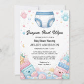 ポストパパピンクブルーおむつ拭き赤ちゃんシャワー 招待状 (正面)