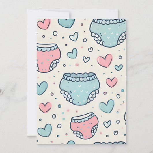 ポストパパピンクブルーおむつ拭き赤ちゃんシャワー 招待状 (裏面)