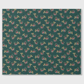 ポストホーンのダークグリーンのクリスマス深紅色 ラッピングペーパー (フラット)