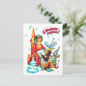 ポスト動物からメールを受け取るロケットボーイ ポストカード (スタンド正面)