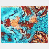 ポスト印象派ワイルドウルフスピリチュアルアート フリースブランケット (正面(横))