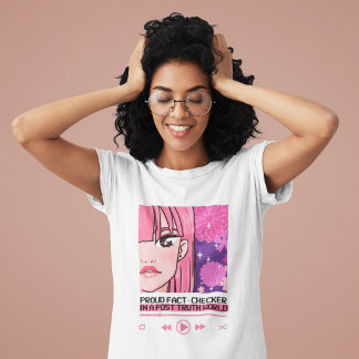 ポスト真実の世界のアニメ風ファクトチェッカー Tシャツ