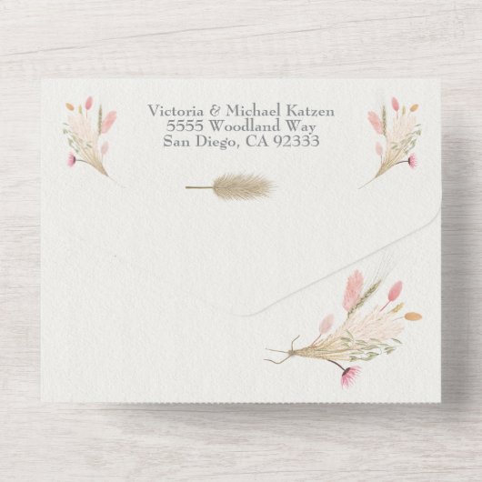 ポスト結婚のドライフラワー展開写真オールイン  オールインワン招待状 (裏面)