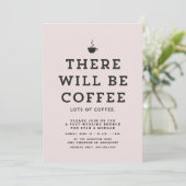 ポスト結婚のブランチかわいいおもしろいピンクコーヒーテーマ 招待状 (スタンド正面)