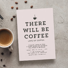 ポスト結婚のブランチかわいいおもしろいピンクコーヒーテーマ 招待状