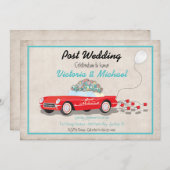 ポスト結婚ズレトロ車たった今結婚しました招待状 招待状 (正面/裏面)