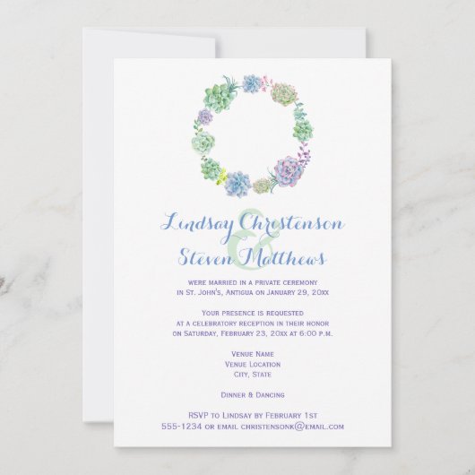 ポスト結婚式招待状 |多肉類と砂2 招待状 (正面)