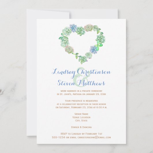 ポスト結婚式招待状 | 多肉類と砂 招待状 (正面)