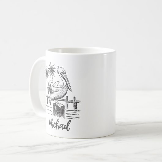 ポスパーソナライズされたトヤシの木にペリカンという名前を付ける コーヒーマグカップ (正面左)