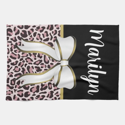 ポスピガーリーックヒョウ印刷ガーリー名前をカスタムする キッチンタオル (横)
