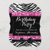 ポスピンクスパークルゼブラガールズ誕生日 招待状 (正面/裏面)