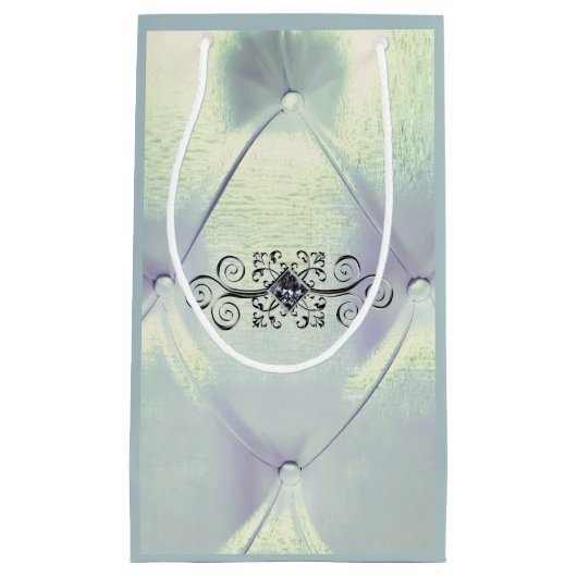 ポスピンタックサテン見た青い銀 スモールペーパーバッグ (正面)