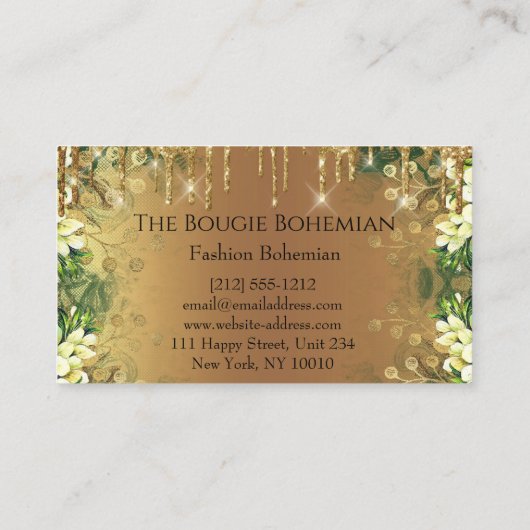 ポスブギーグリッタリーボヘミアンブルー花模様ドリップ2 名刺 (裏面)