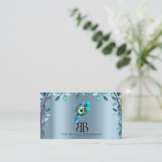 ポスブギーグリッタリーボヘミアンブルー花模様 名刺 (スタンド正面)