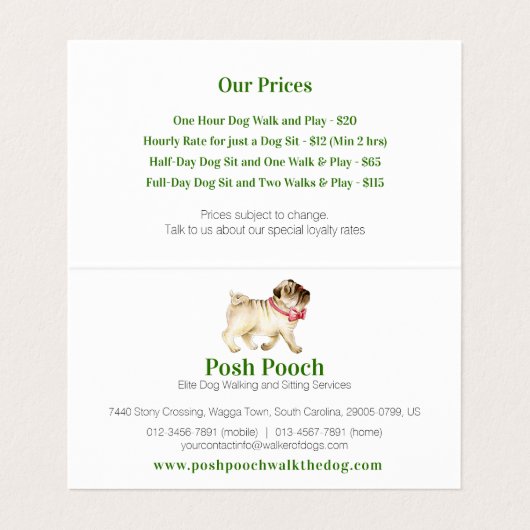 ポスプックかわいいパグ犬歩くサービス事業 名刺 (内部フラット)