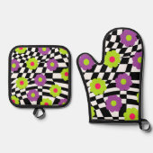 ポスホルダーとオーブンミッチェッカート（花） 鍋つかみ&鍋敷きセット (正面)