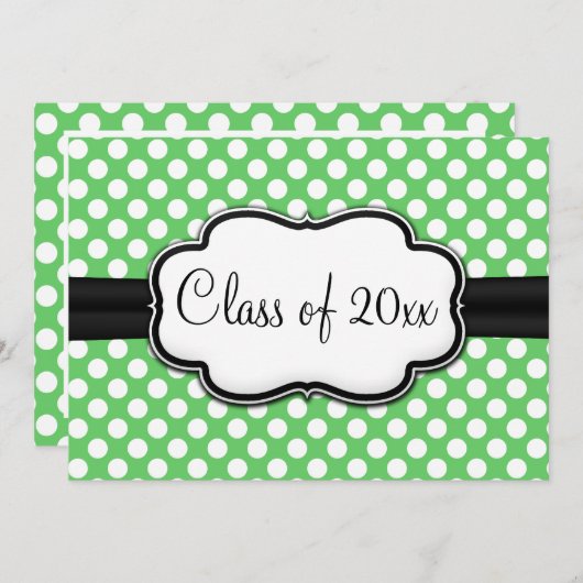 ポスミントグリーン水玉模様卒業 招待状 (正面/裏面)