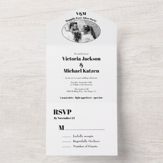 ポス結婚トのミニマリスト解放写真 オールインワン招待状 (内側)