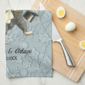 ポス結婚ネコの青 キッチンタオル (四つ折り)