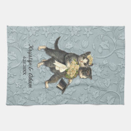 ポス結婚ネコの青 キッチンタオル