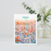 ポズナンポーランド有名な旅行水のカラースケッチ ポストカード (スタンド正面)