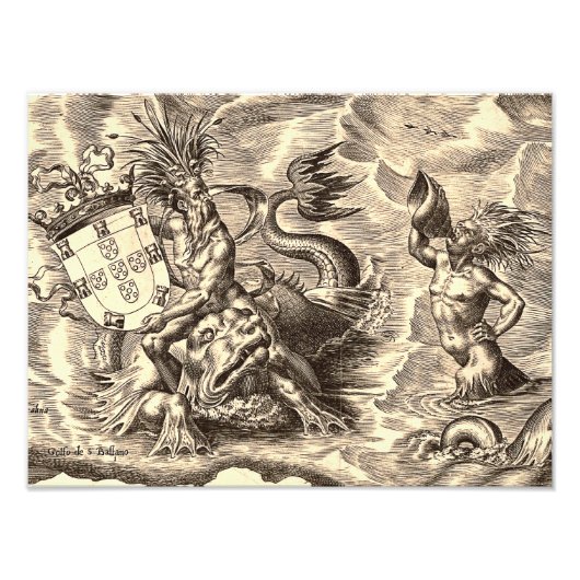 ポセイドンとドルフィンワールドマップ フォトプリント (正面)