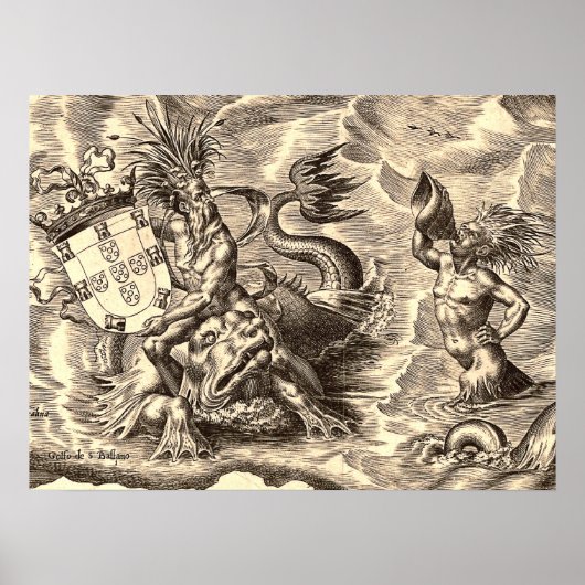 ポセイドンとドルフィンワールドマップ ポスター (正面)