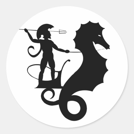 ポセイドン、ギリシャレリーフ、 浮き彫りデザイン ラウンドシール (正面)