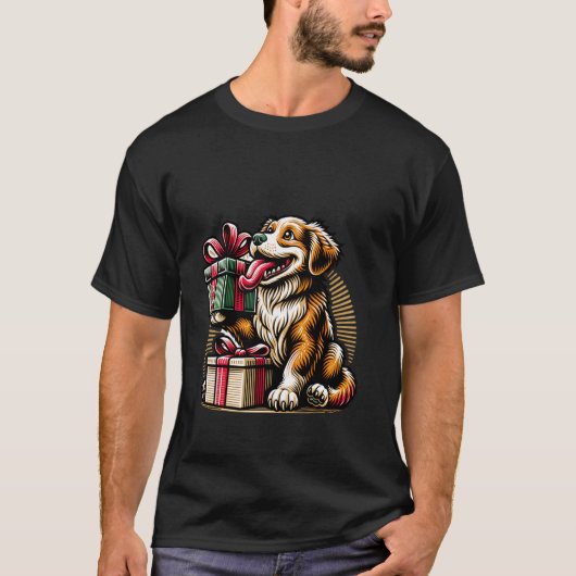ポチ袋付きメリー・ドッグ・クリスマス Tシャツ (正面)