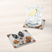 ポチ魅力的ドッグ：バスケットとハロウィーンウィムジー スクエアペーパーコースター (インサイチュ)