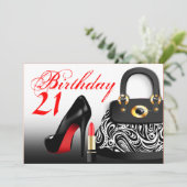 ポッシュな財布とハイヒールと口紅 21歳の誕生日 招待状 (スタンド正面)