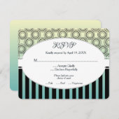 ポッシュイエローとティール（緑がかった色）ウェディングRSVPカード 出欠カード (正面/裏面)