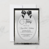 ポッシュシルバーブラックジェムボウ&グリッター誕生日 招待状 (正面)