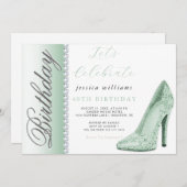 ポッシュスティレット＆ダイヤモンド グリーン バースデー 招待状 (正面/裏面)