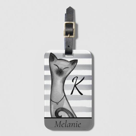 ポッシュ・スヌーティ・キャッストライプのトパーソナライズされた ラゲッジタグ (正面縦)