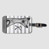 ポッシュ・スヌーティ・キャッストライプのトパーソナライズされた ラゲッジタグ (正面横)