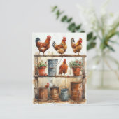 ポッティングベンチの赤いローター錆びたバケツ ポストカード (スタンド正面)