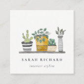 ポッテエレガントッドハウスプラントウォーターカラーボタニカル スクエア名刺 (正面)